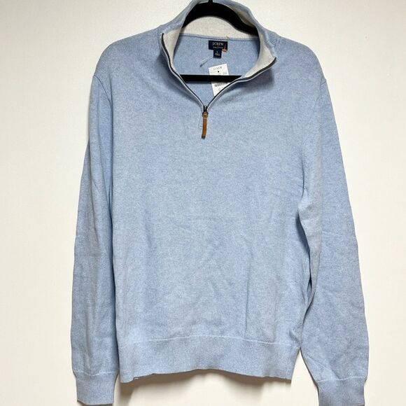NWT J.Crew Cotton Quarter Zip Heathered Blue Pullover Sweater Sz L - Picture 4 of 6